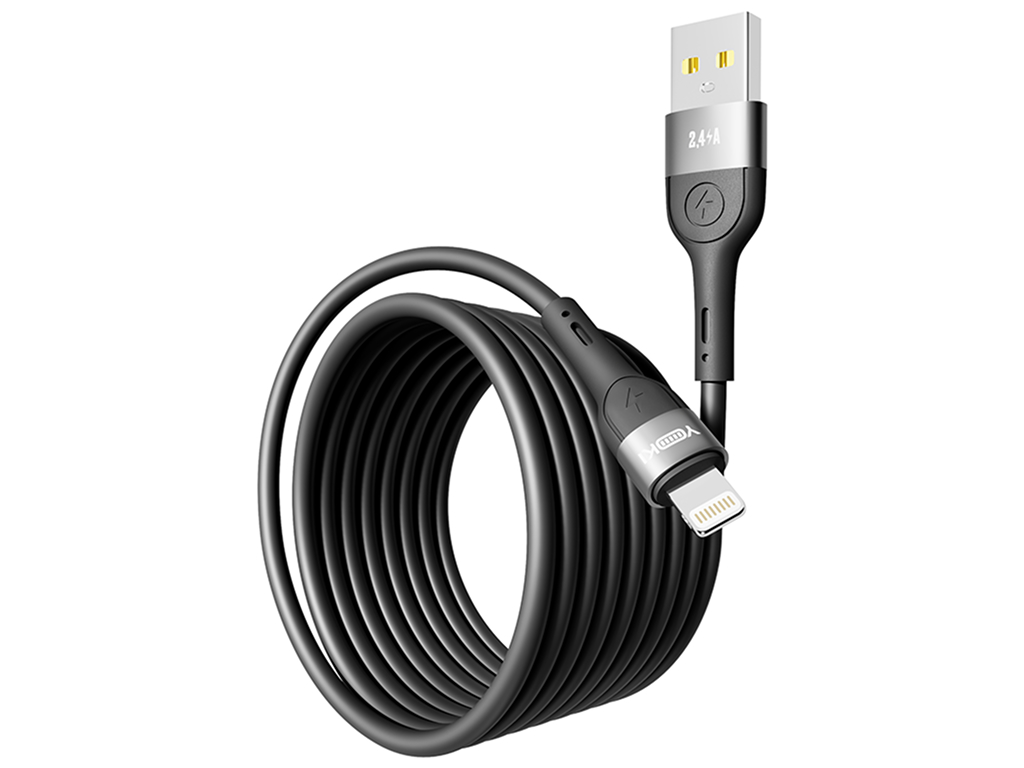 Кабель Yoki Extra, USB-A - Lightning, 2,4A, 2м, Чорний