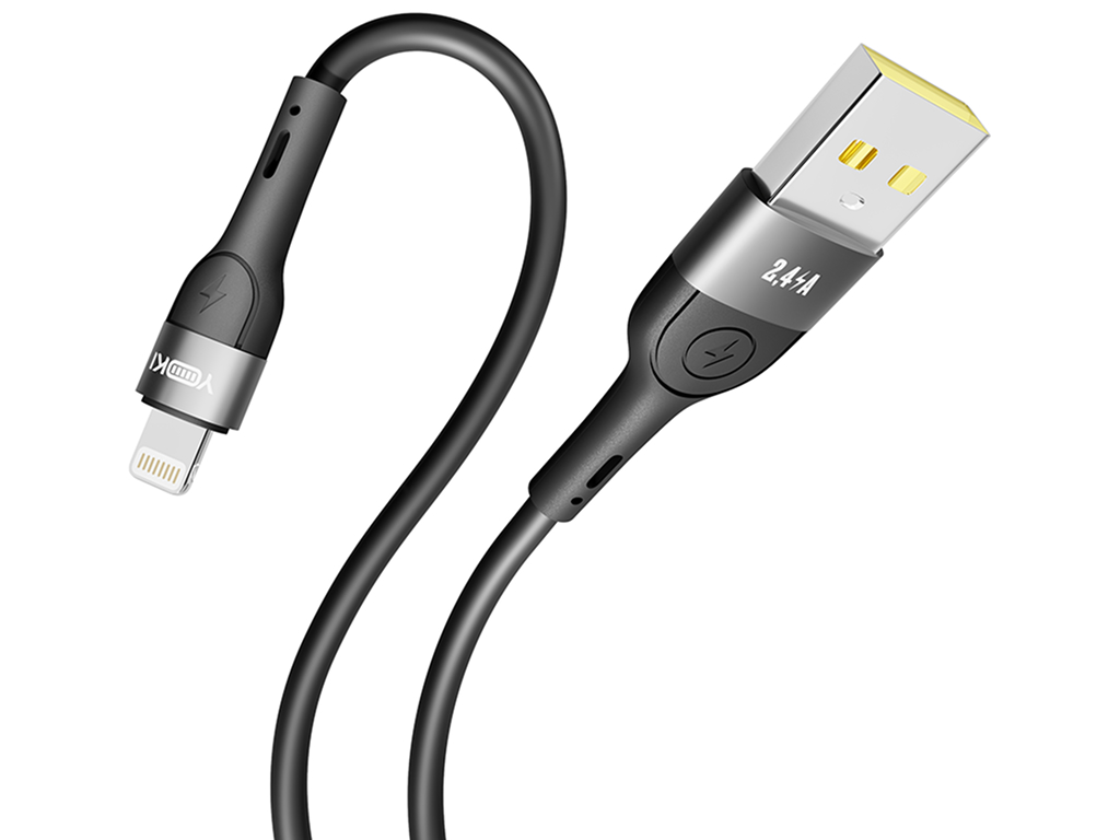 Кабель Yoki Extra, USB-A - Lightning, 2,4A, 2м, Чорний