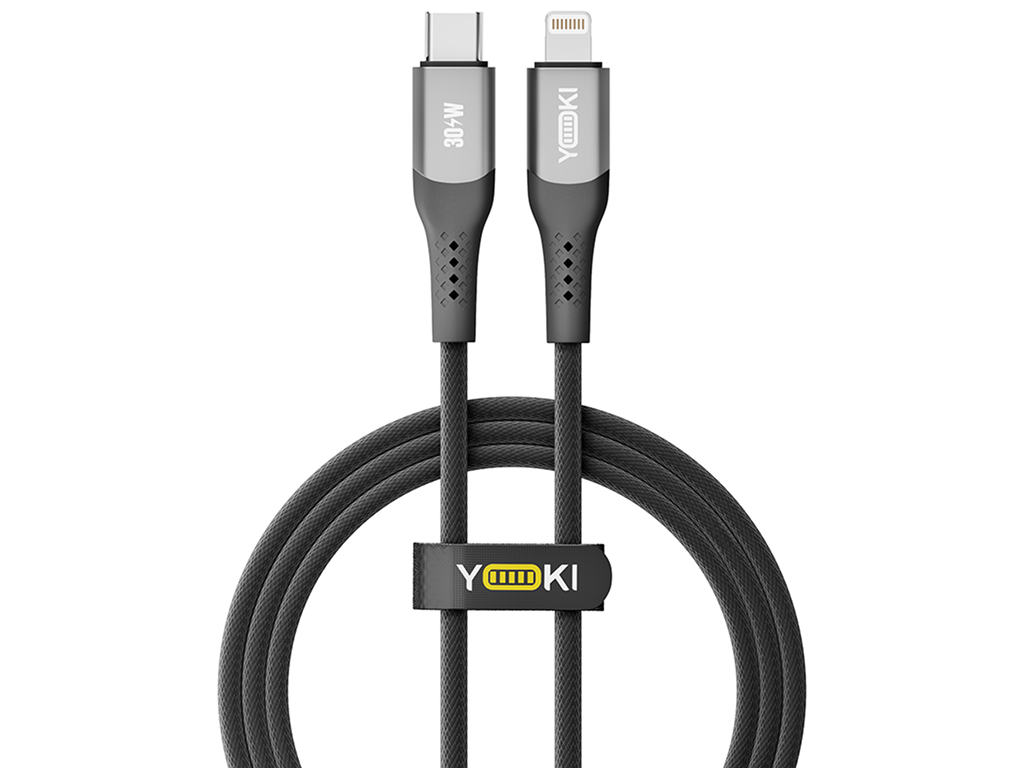 Кабель Yoki Solid, Type-C - Lightning, 30W, 1,2м, Чорний