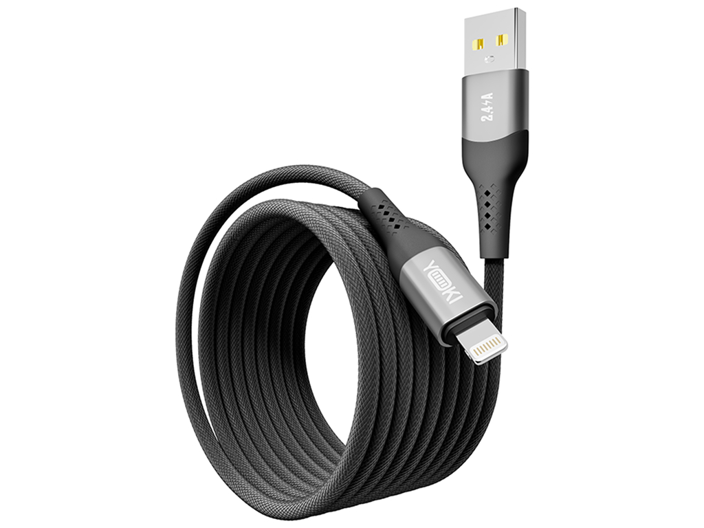 Кабель Yoki Solid, USB-A - Lightning, 2,4A, 2м, Чорний