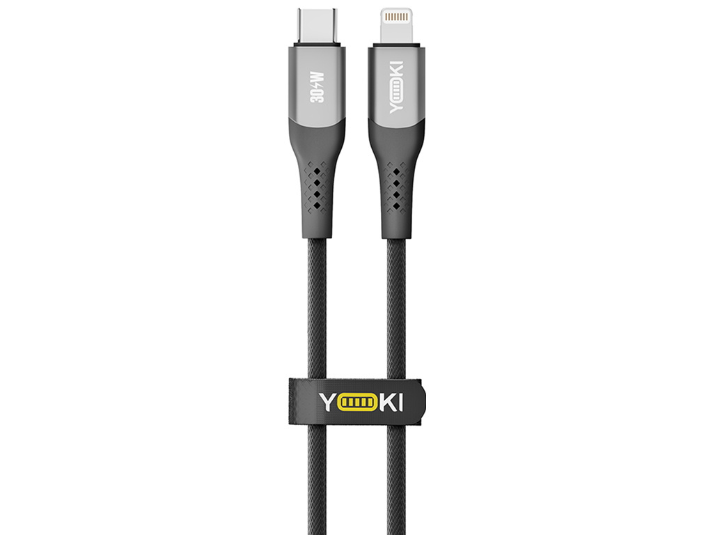 Кабель Yoki Solid, Type-C— Lightning, 30W, 25см, Чорний