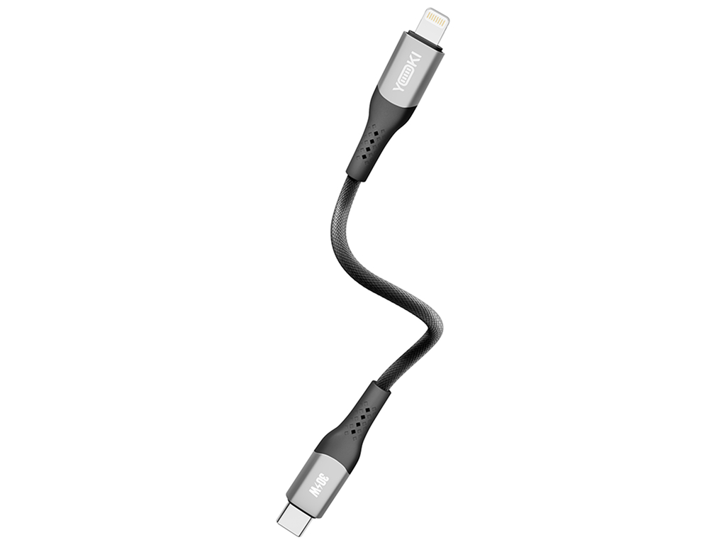 Кабель Yoki Solid, Type-C— Lightning, 30W, 25см, Чорний