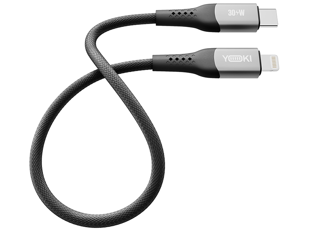 Кабель Yoki Solid, Type-C— Lightning, 30W, 25см, Чорний