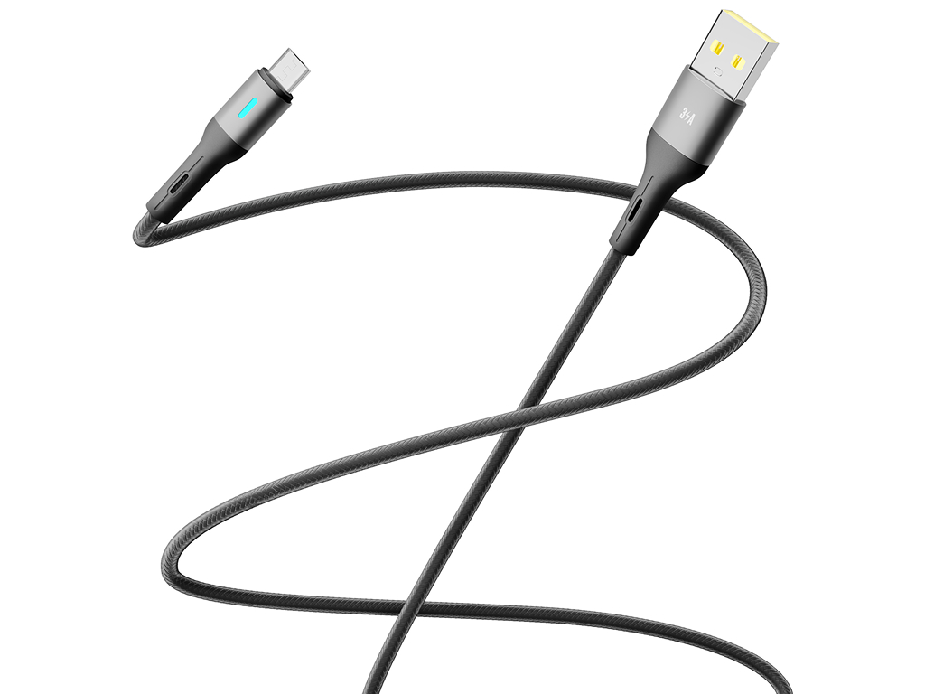 Кабель Yoki Led, USB-A — Micro-USB, 3A, LED індикатор, 1,2м, Чорний