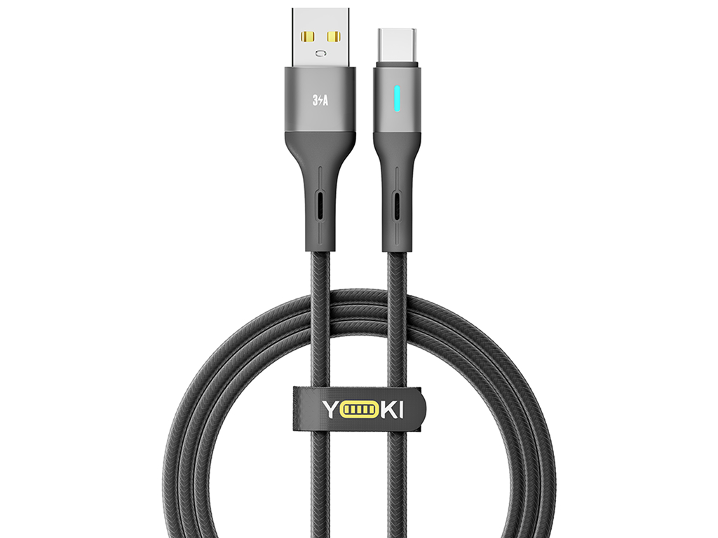 Кабель Yoki Led, USB-A - Type-C, 3A, LED індикатор, 1,2 м, Чорний