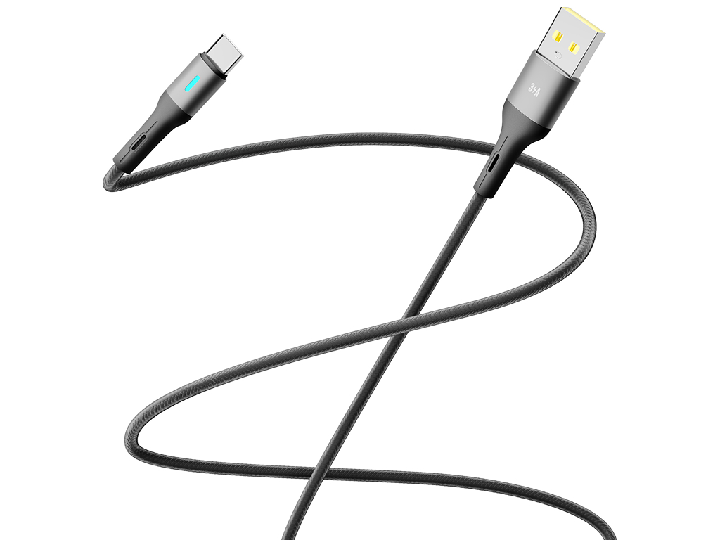 Кабель Yoki Led, USB-A - Type-C, 3A, LED індикатор, 1,2 м, Чорний