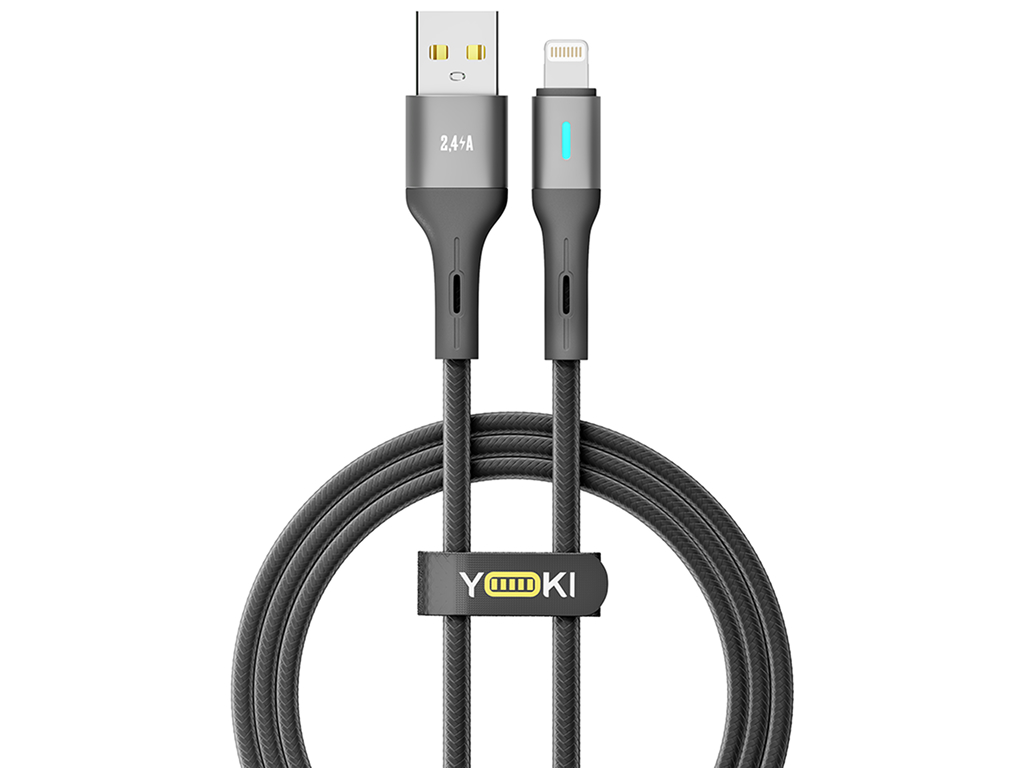 Кабель Yoki Led, USB-A — Lightning, 2,4A, 1,2м, Черный