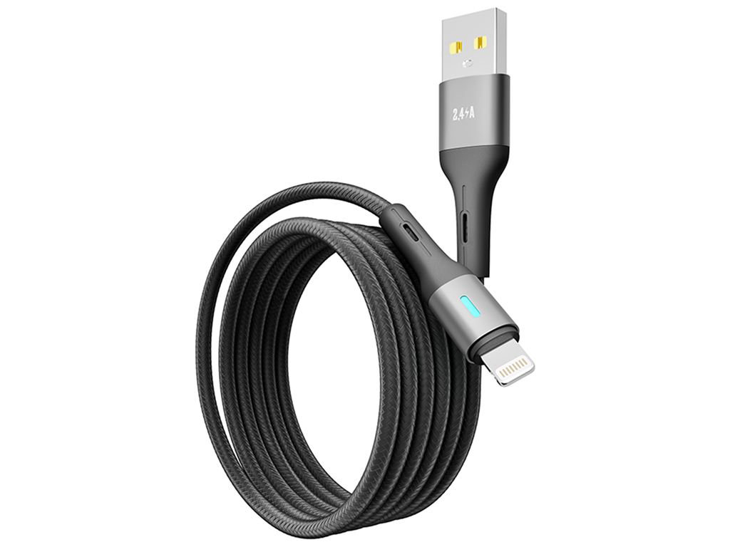 Кабель Yoki Led, USB-A — Lightning, 2,4A, 1,2м, Черный