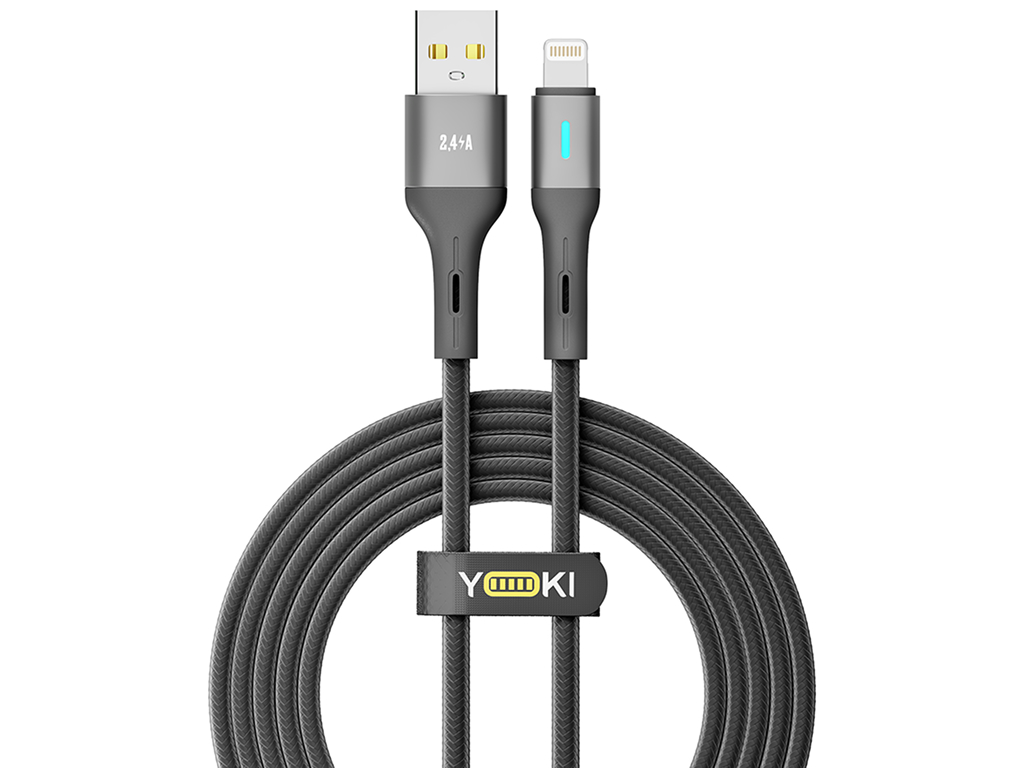 Кабель Yoki Led, USB-A - Lightning, 2,4A, 2м, Чорний