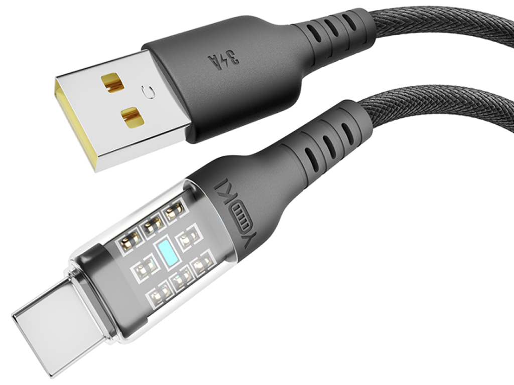 Кабель Yoki Cyber,  USB-A — Type-C, 3A, 1,2м, черный