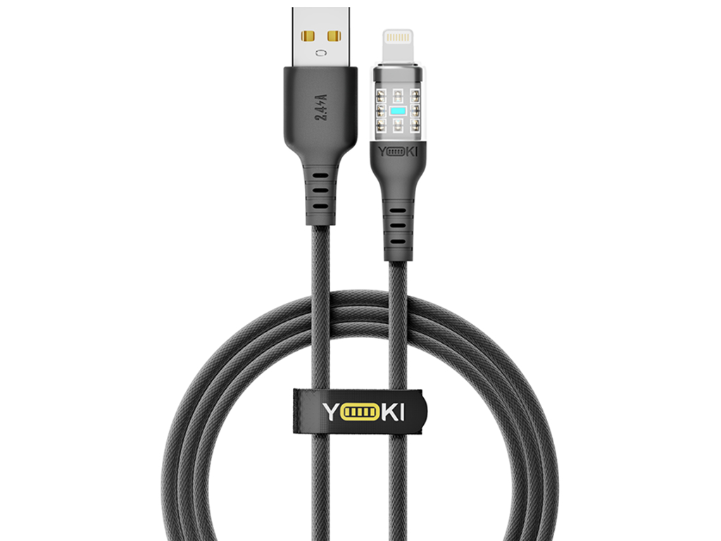 Кабель Yoki Cyber, USB-A - Lightning, 2,4 A, 1,2 м, колір чорний