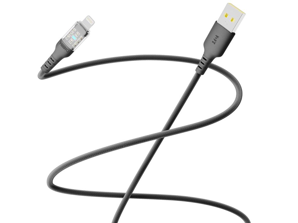 Кабель Yoki Cyber, USB-A - Lightning, 2,4 A, 1,2 м, колір чорний