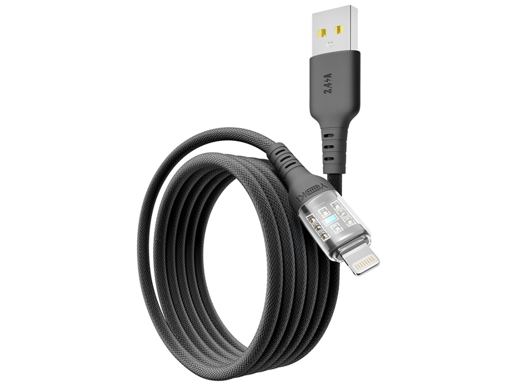 Кабель Yoki Cyber, USB-A - Lightning, 2,4 A, 1,2 м, колір чорний