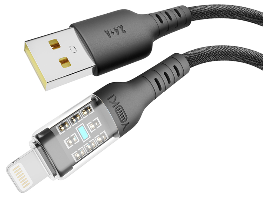 Кабель Yoki Cyber, USB-A - Lightning, 2,4 A, 1,2 м, колір чорний