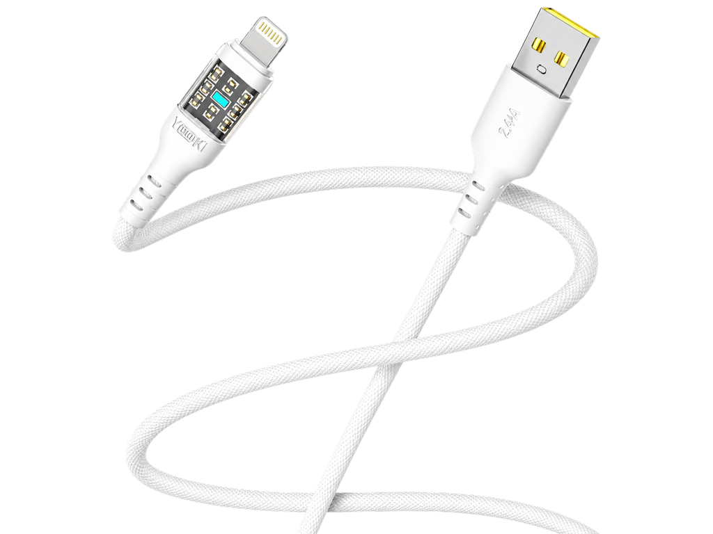 Кабель Yoki Cyber, USB-A - Lightning, 2,4 A, 1,2 м, колір білий