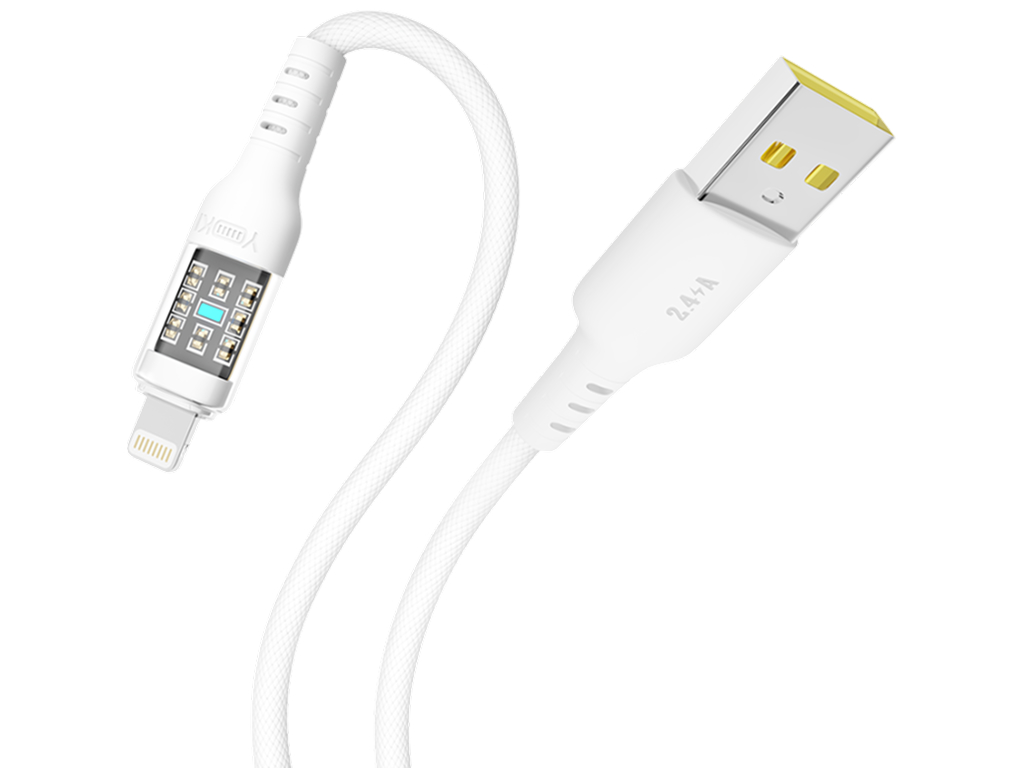 Кабель Yoki Cyber, USB-A - Lightning, 2,4 A, 1,2 м, колір білий