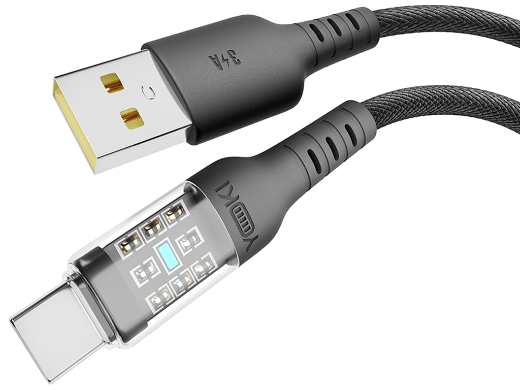 Кабель Yoki Cyber, USB-A - Type-C, 3A, 2 м, чорний