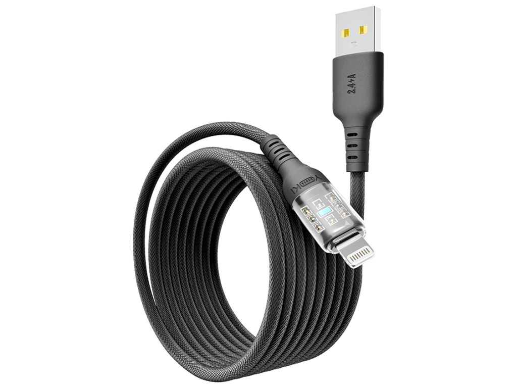 Кабель Yoki Cyber, USB-A — Lightning, 2,4A, 2м, цвет черный