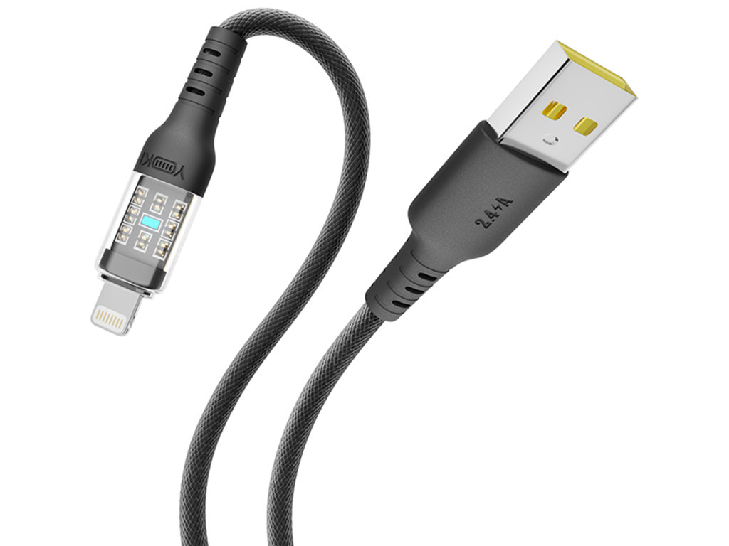 Кабель Yoki Cyber, USB-A — Lightning, 2,4A, 2м, цвет черный
