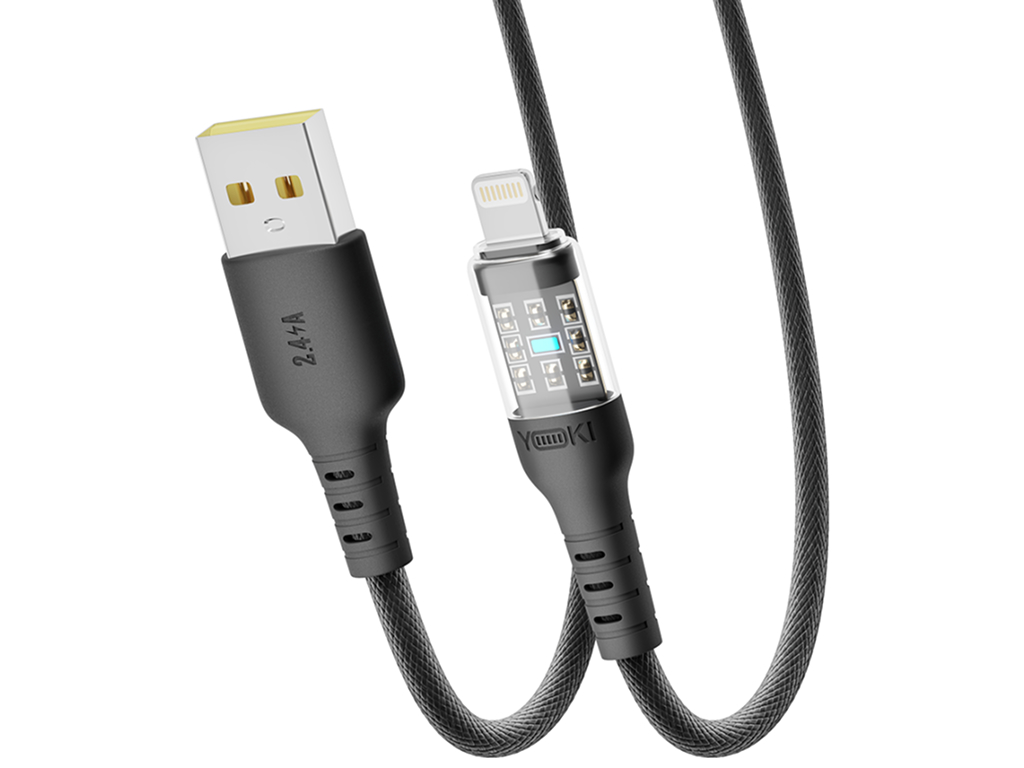 Кабель Yoki Cyber, USB-A — Lightning, 2,4A, 2м, цвет черный