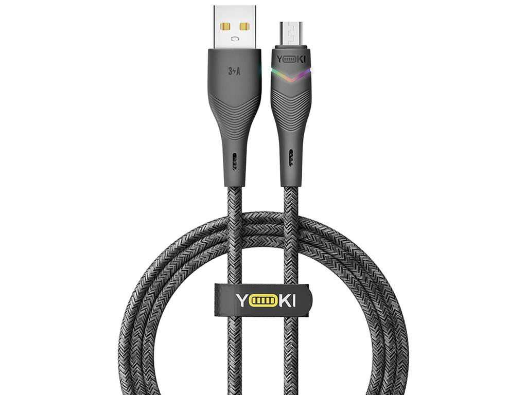 Кабель Yoki Rgb, USB-A - Micro-USB, 3A, RGB підсвічування, 1,2 м, Чорний