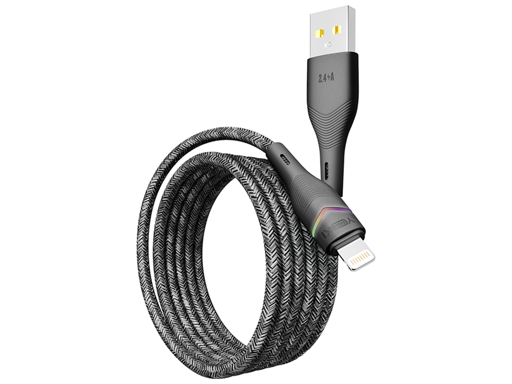 Кабель Yoki Rgb, USB-A - Lightning, 2,4A, RGB підсвічування, 1,2м, Чорний