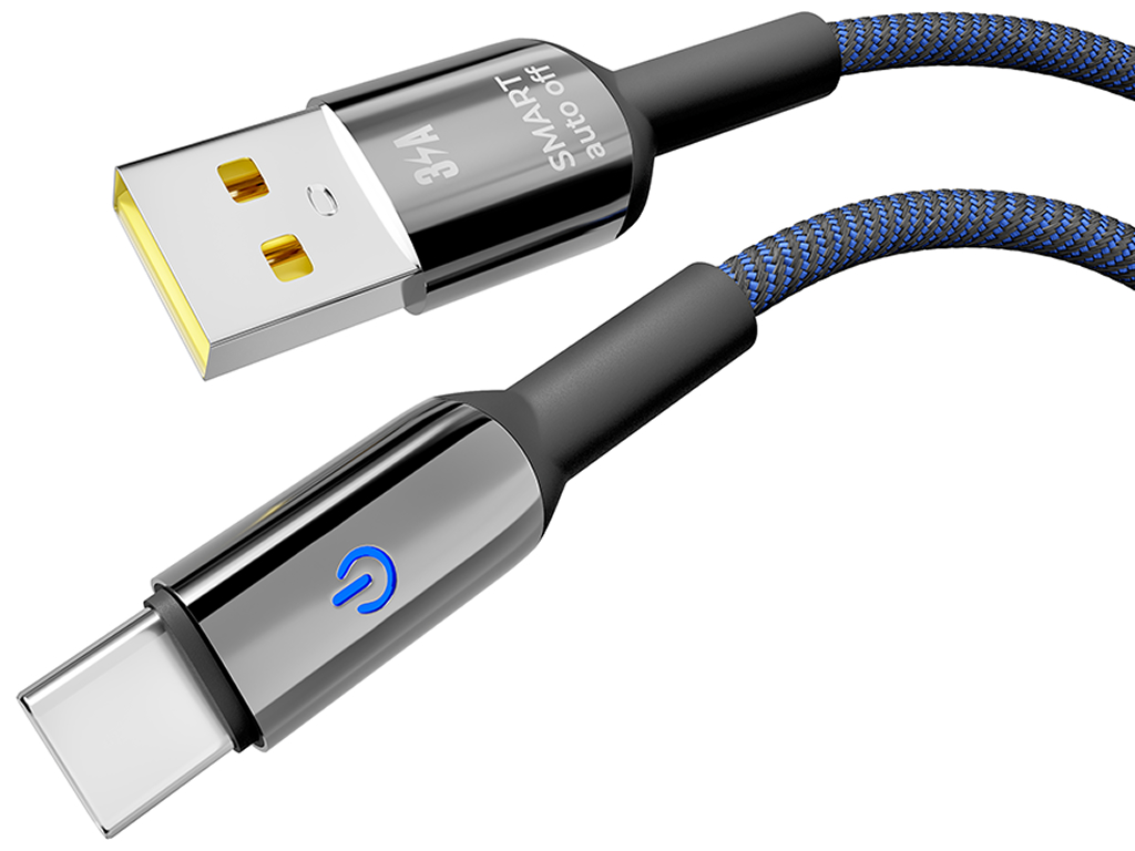 Кабель Yoki Smart, USB-A — Type-C, 3A, LED индикатор, 1,2м, Синий