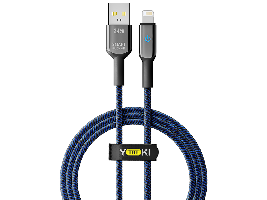 Кабель Yoki Smart, USB-A - Lightning, 2,4A, LED індикатор, 1,2м, Синій