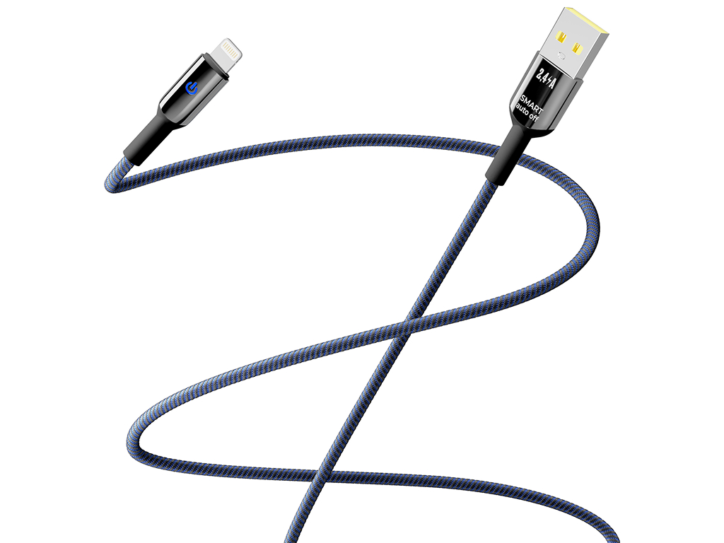 Кабель Yoki Smart, USB-A - Lightning, 2,4A, LED індикатор, 1,2м, Синій