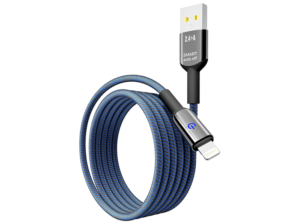 Кабель Yoki Smart, USB-A - Lightning, 2,4A, LED індикатор, 1,2м, Синій