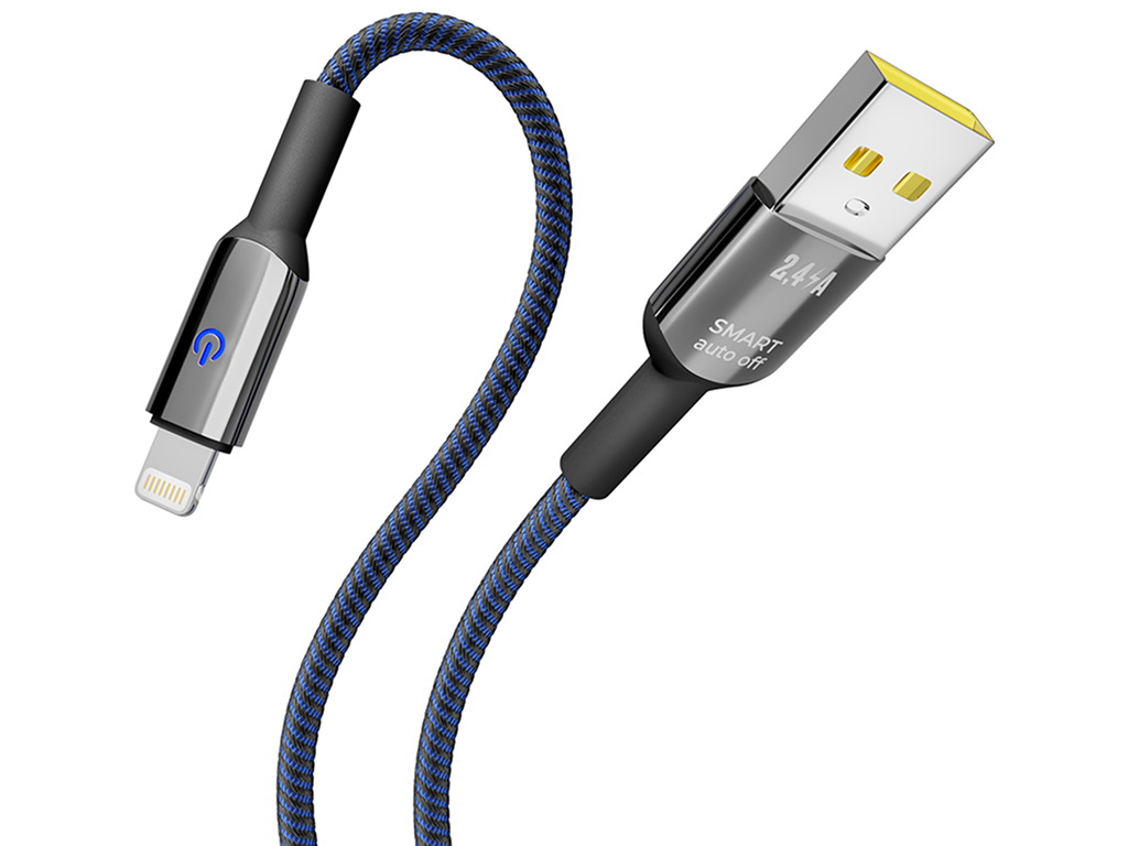 Кабель Yoki Smart, USB-A - Lightning, 2,4A, LED індикатор, 1,2м, Синій