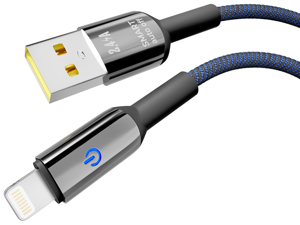 Кабель Yoki Smart, USB-A - Lightning, 2,4A, LED індикатор, 1,2м, Синій