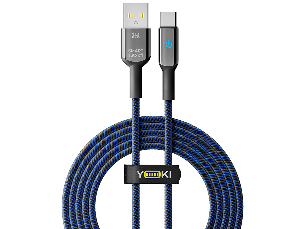 Кабель Yoki Smart, USB-A - Type-C, 3A, LED індикатор, 2м, Синій