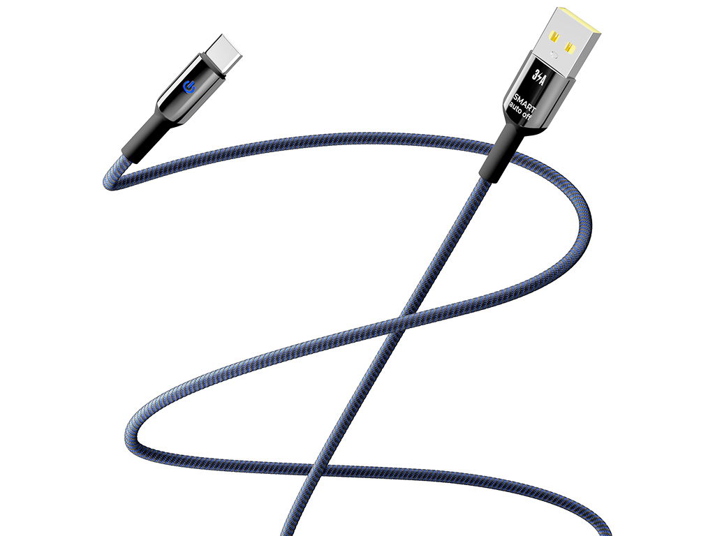 Кабель Yoki Smart, USB-A - Type-C, 3A, LED індикатор, 2м, Синій