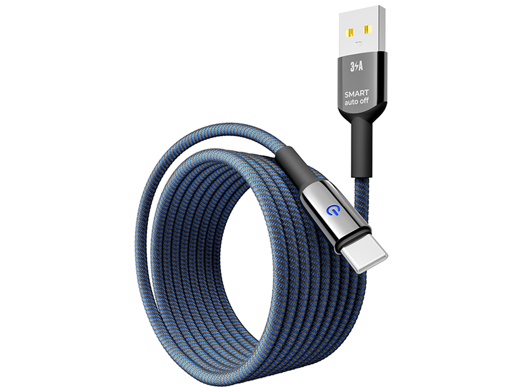 Кабель Yoki Smart, USB-A - Type-C, 3A, LED індикатор, 2м, Синій