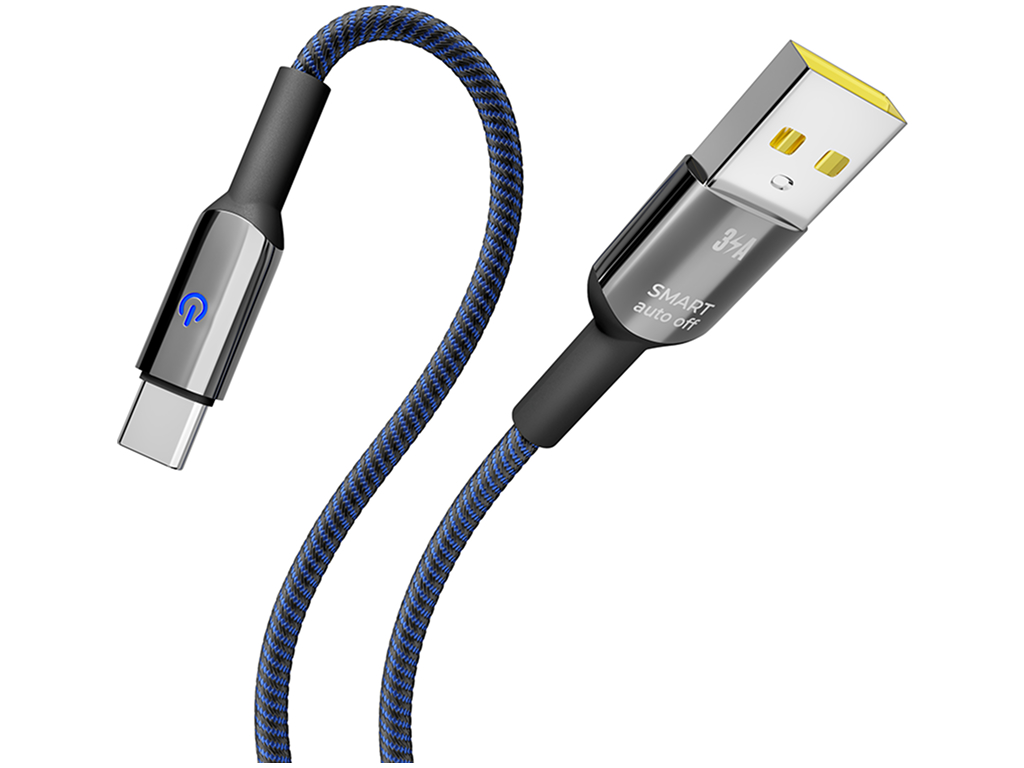 Кабель Yoki Smart, USB-A - Type-C, 3A, LED індикатор, 2м, Синій