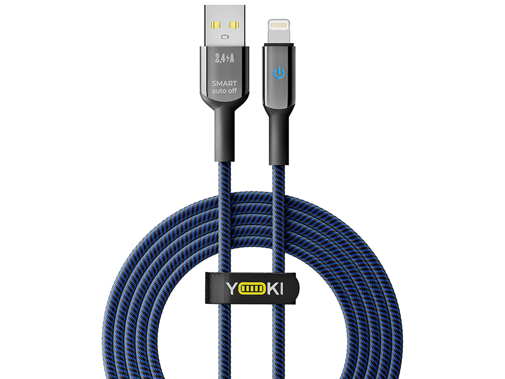 Кабель Yoki Smart, USB-A - Lightning, 2,4A, LED індикатор, 2м, Синій
