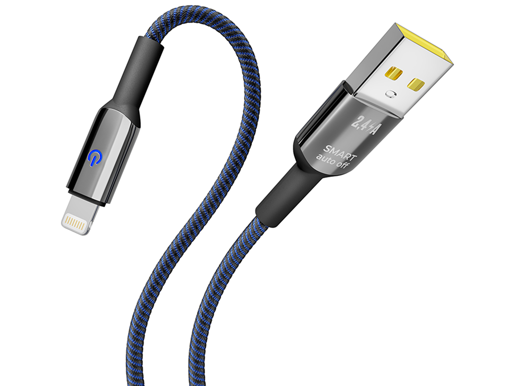 Кабель Yoki Smart, USB-A - Lightning, 2,4A, LED індикатор, 2м, Синій