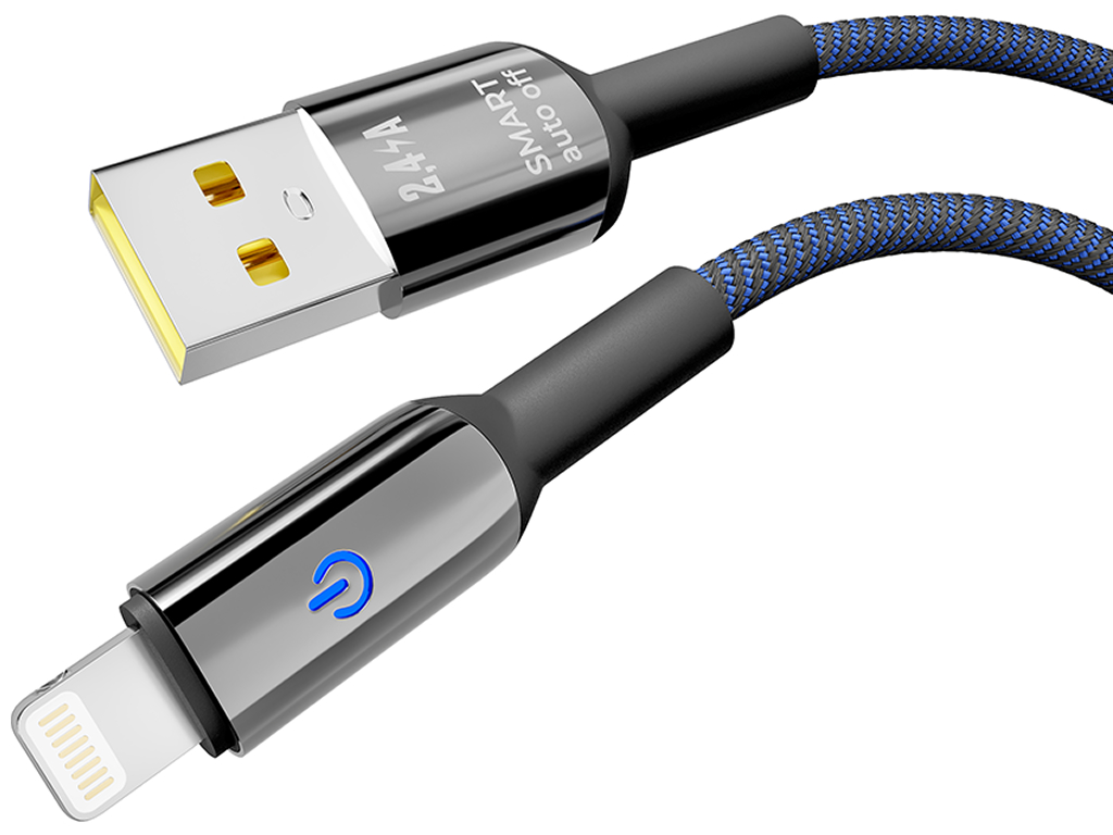 Кабель Yoki Smart, USB-A - Lightning, 2,4A, LED індикатор, 2м, Синій