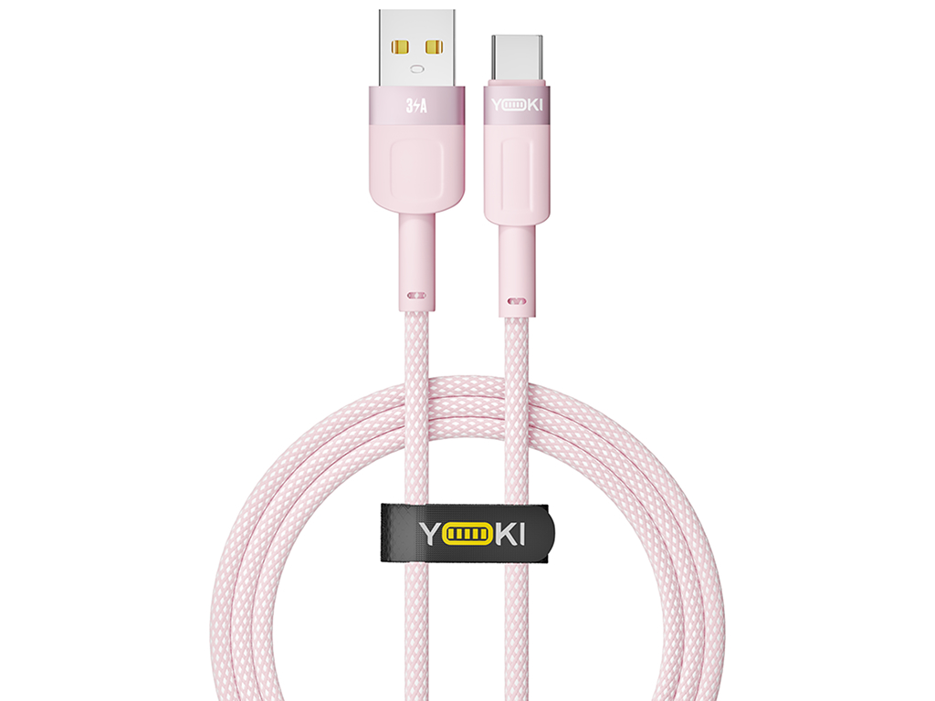 Кабель Yoki Style, USB-A - Type-C, 60W, 1,2м, Рожевий