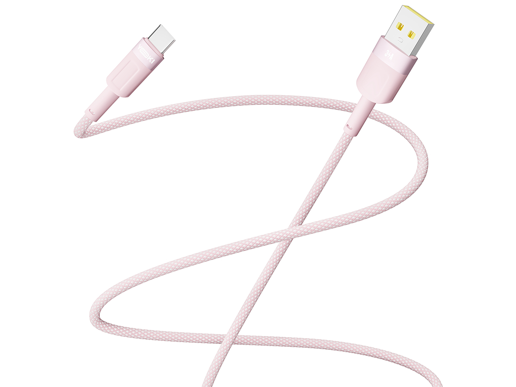 Кабель Yoki Style, USB-A - Type-C, 60W, 1,2м, Рожевий