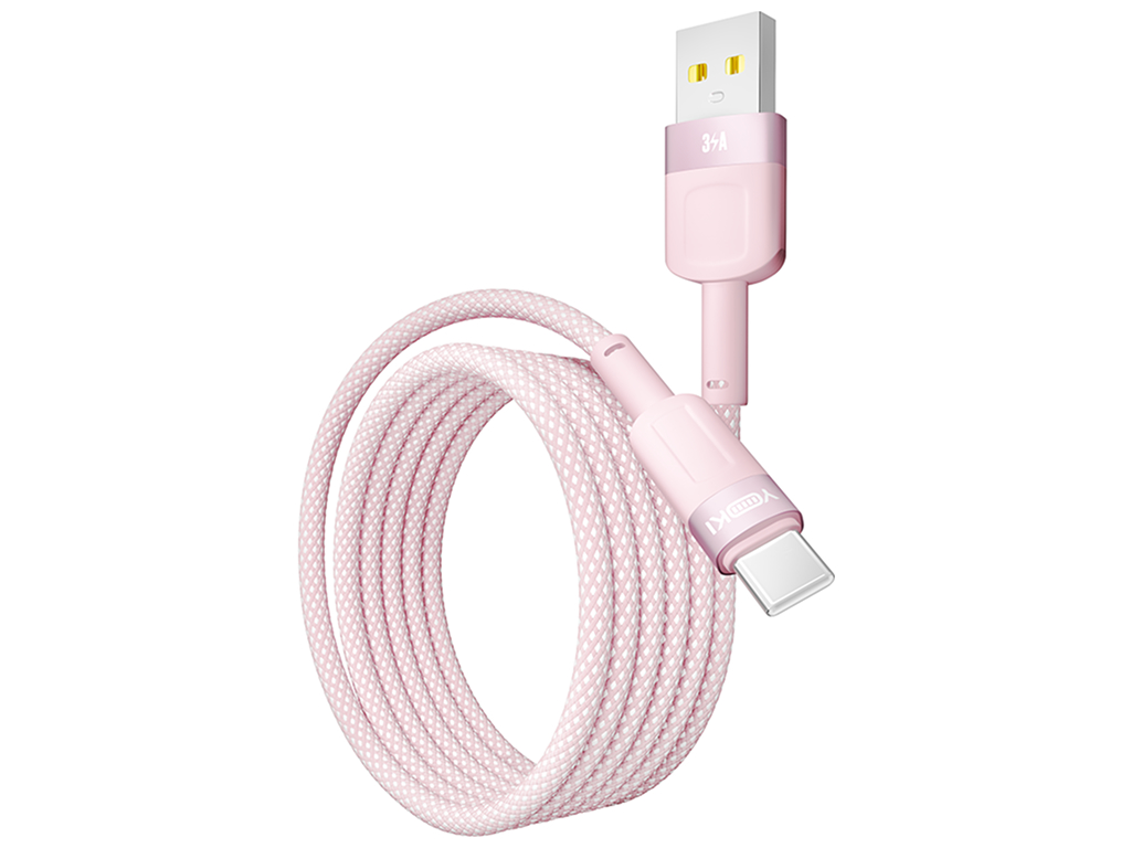 Кабель Yoki Style, USB-A - Type-C, 60W, 1,2м, Рожевий