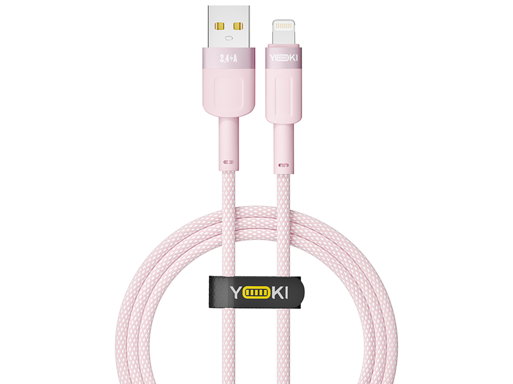 Кабель Yoki Style, USB-A - Lightning, 12W, 1,2м, Рожевий