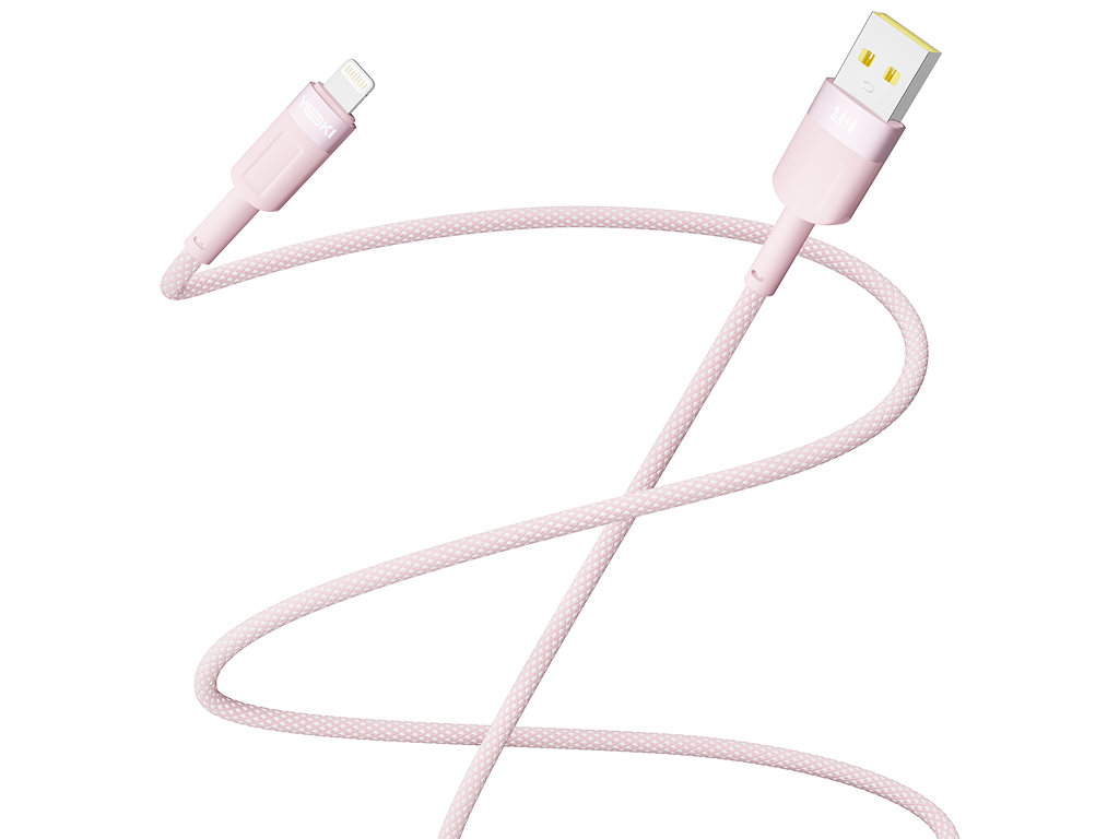 Кабель Yoki Style, USB-A - Lightning, 12W, 1,2м, Рожевий