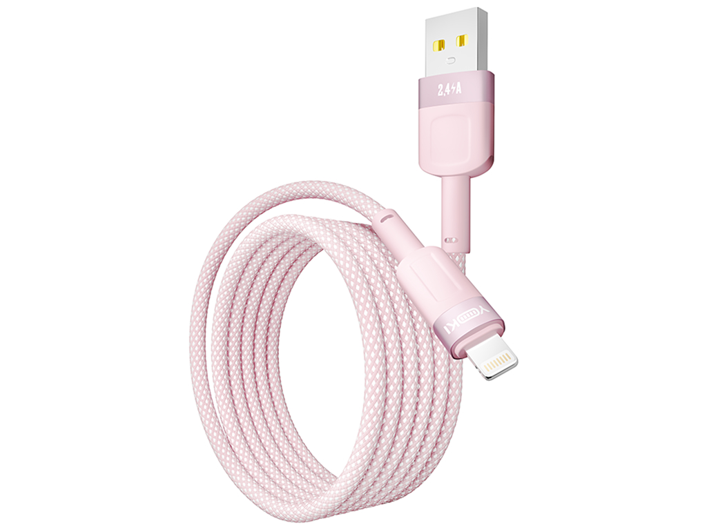 Кабель Yoki Style, USB-A - Lightning, 12W, 1,2м, Рожевий