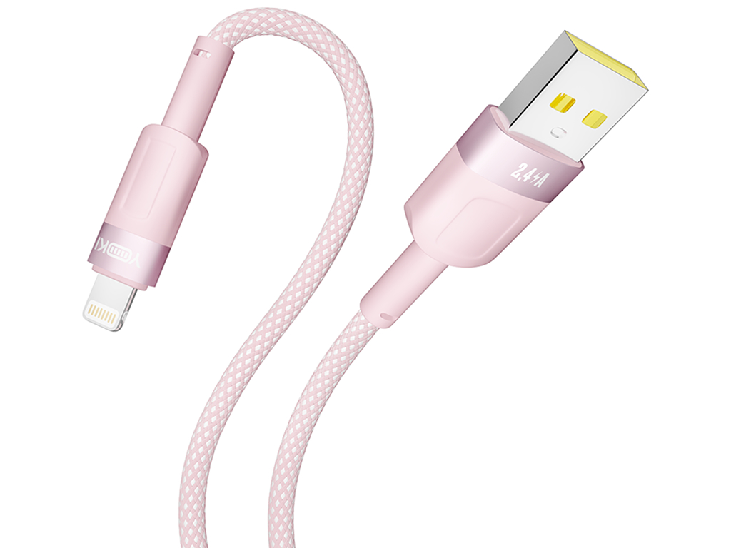 Кабель Yoki Style, USB-A - Lightning, 12W, 1,2м, Рожевий