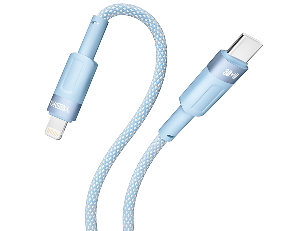 Кабель Yoki Style, Type-C - Lightning, 30W, 1,2м, Блакитний