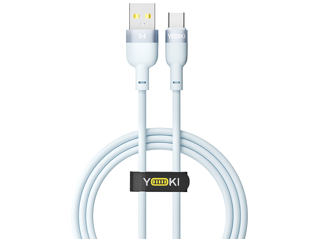 Кабель Yoki Silicone, USB-A — Type-C, 3A, 1,2м, Голубой