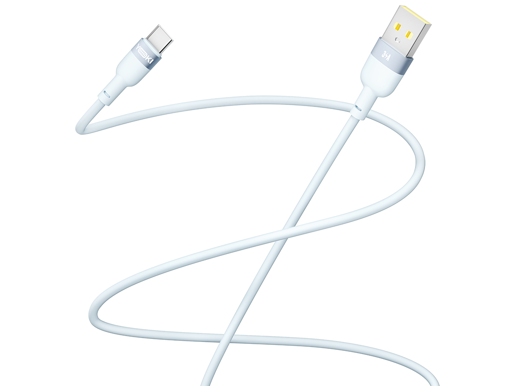 Кабель Yoki Silicone, USB-A — Type-C, 3A, 1,2м, Голубой