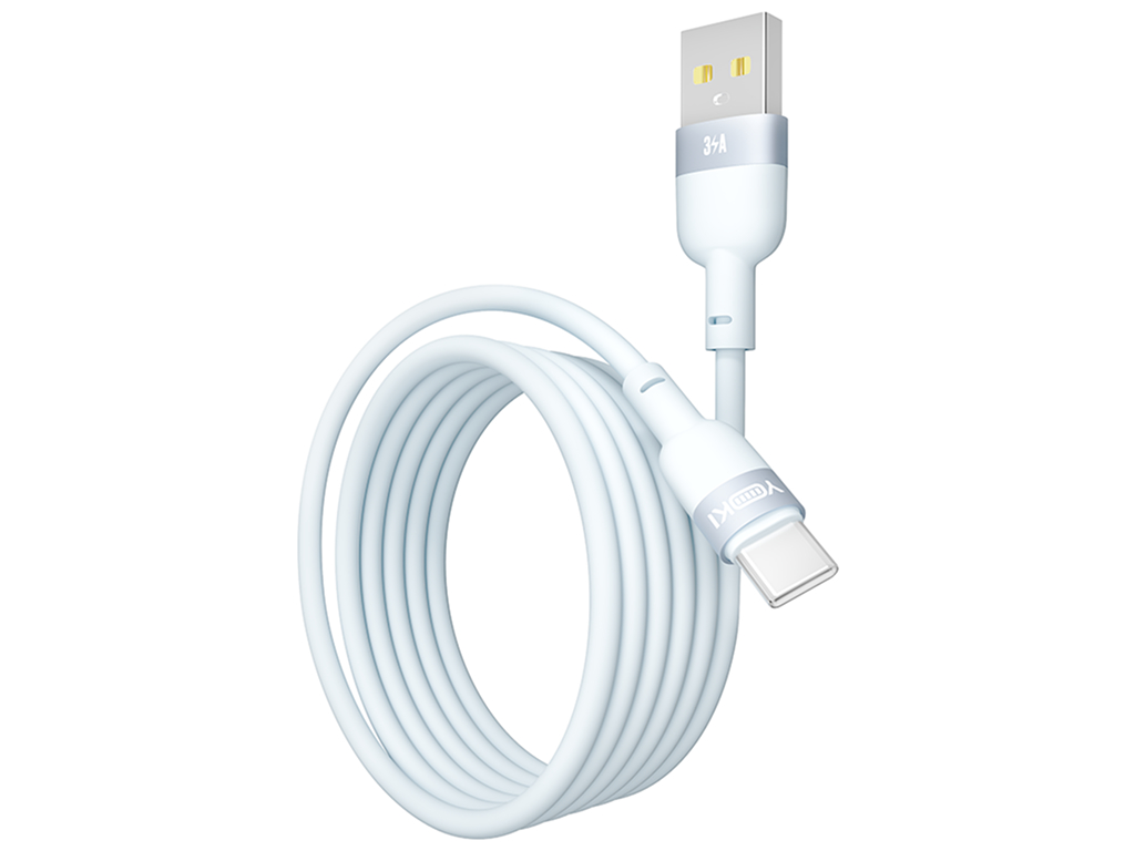 Кабель Yoki Silicone, USB-A — Type-C, 3A, 1,2м, Голубой